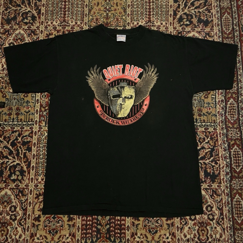VTG 90s 2000 Quiet Riot In Rock We Trust Mask Skull Band Concert Tee Shirt SS XL